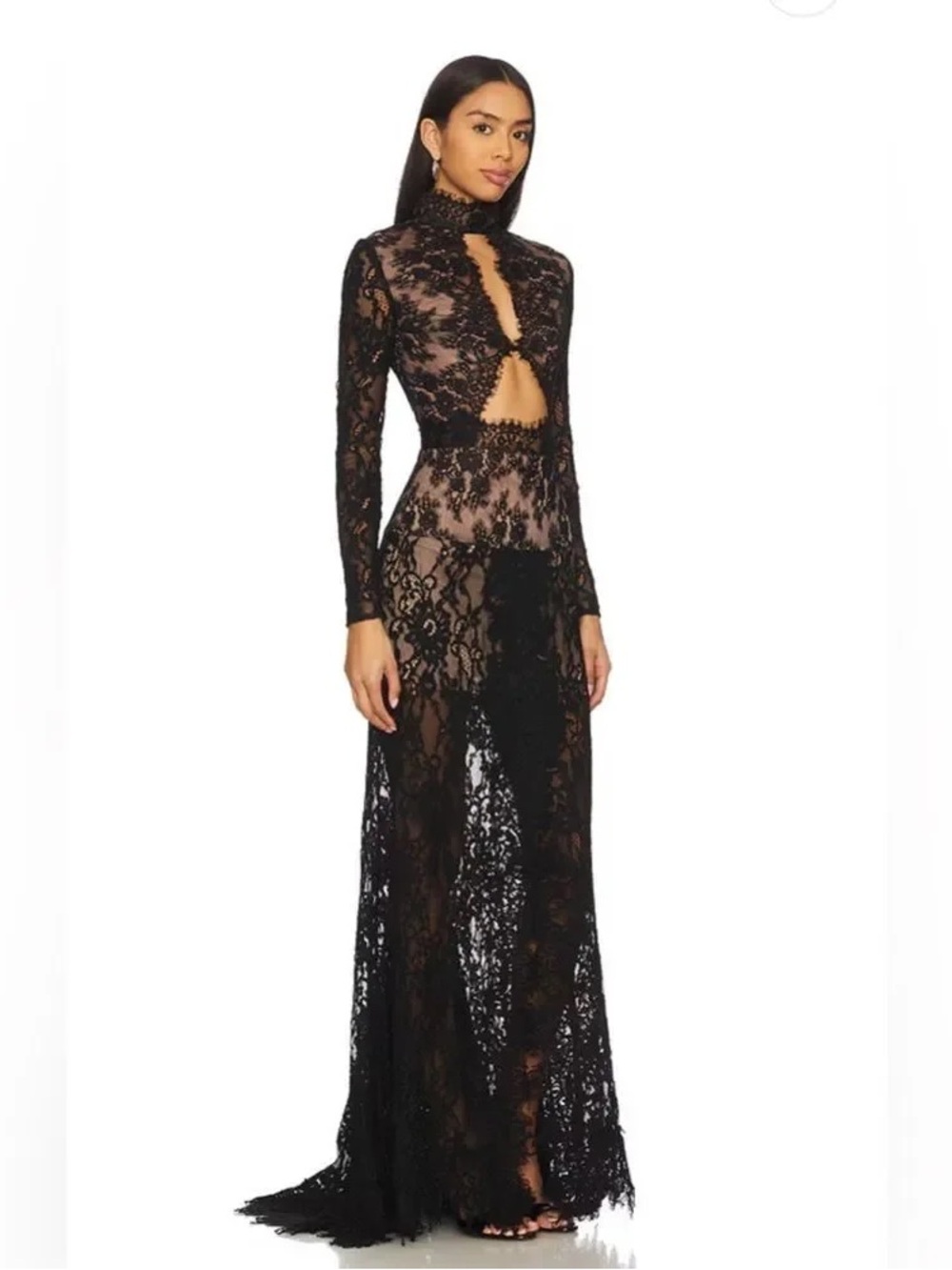 Black Lace Cutout Evening Gown - Picture 3 of 12